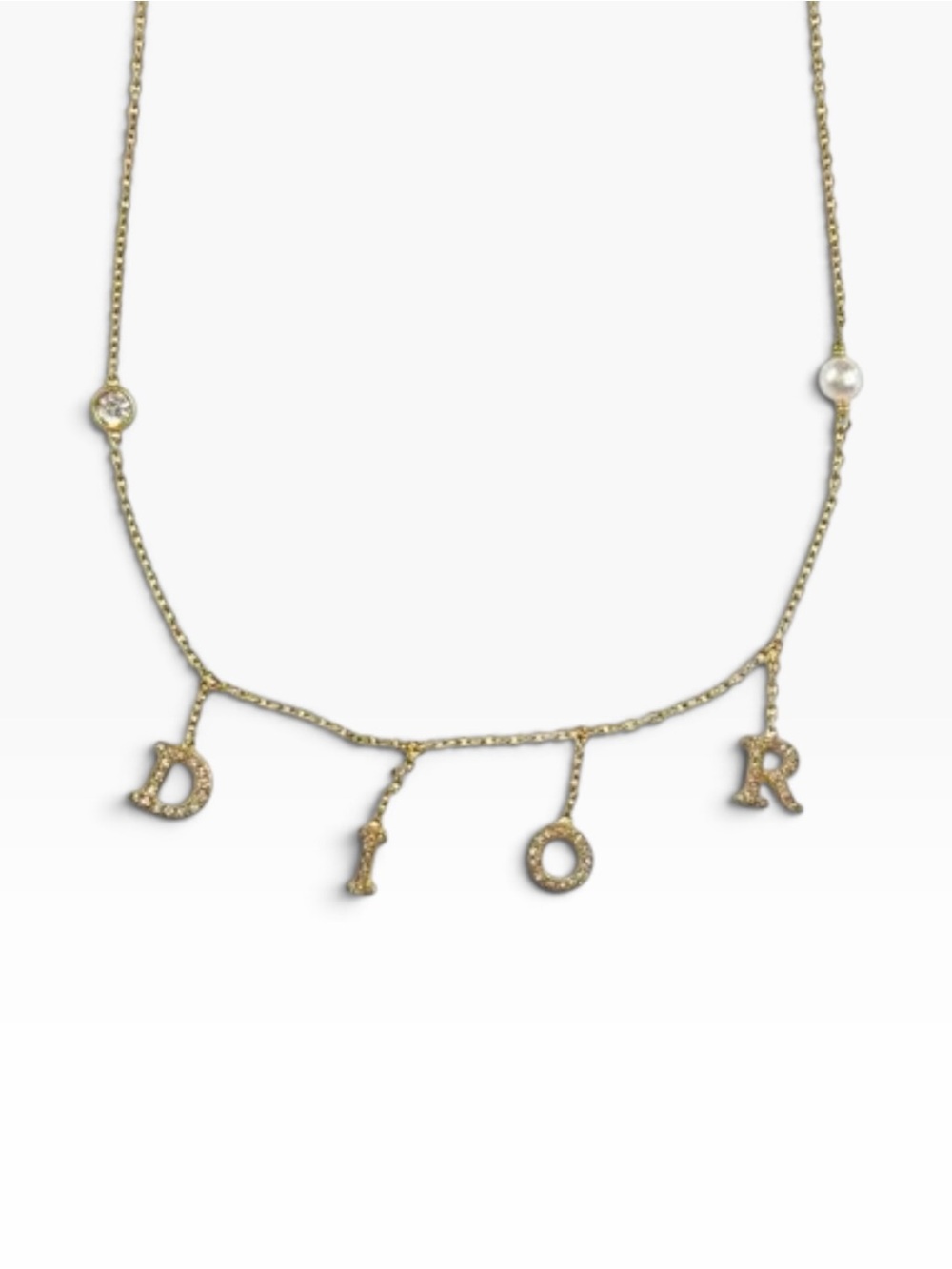 Dior Vintgae Gold 'DIOR' Letter Charm Necklace